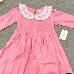 Kids Pink Long Sleeve Dress with Heart Collar
